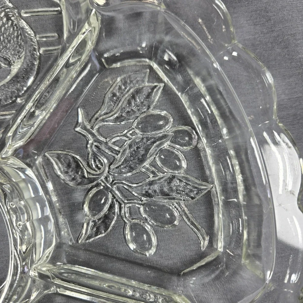 Vintage Clear Pressed Glass Divided Relish Tray‎ 5 Section Scalloped Floral 12